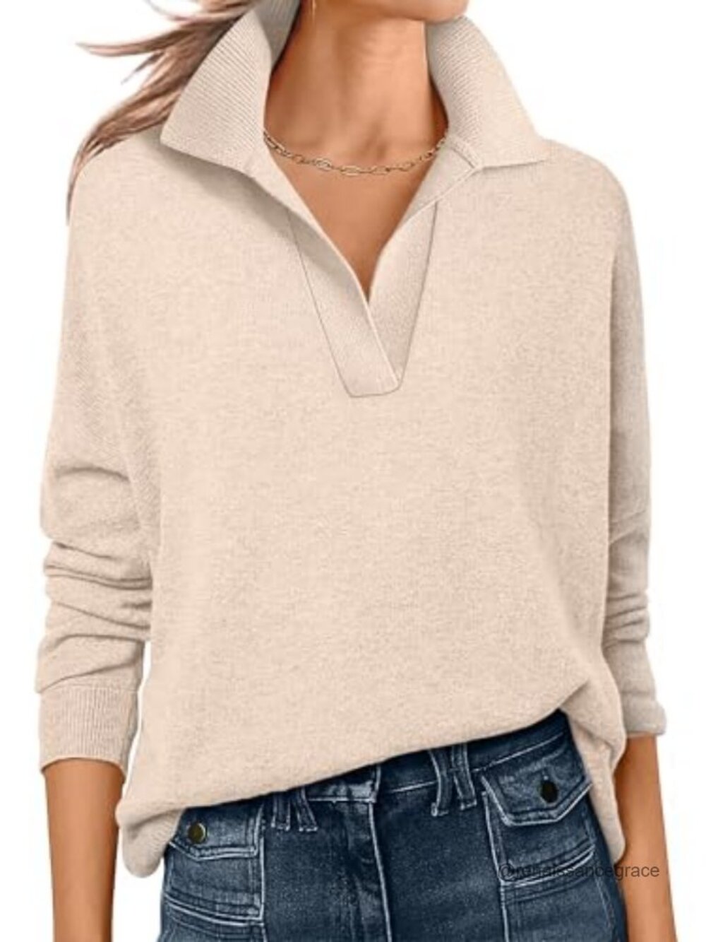 ANRABESS Women's Polo V Neck Lightweight Fall Sweater Long Sleeve Pullover